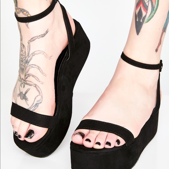 Dolls Kill Platform Strappy Faux-Suede Sandals - Picture 1 of 16